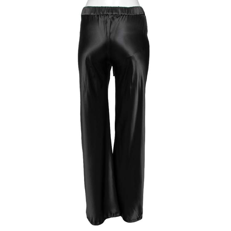 Pre Owned Roberto Cavalli Black Silk Elasticized Waist Tie Detail Pants S
