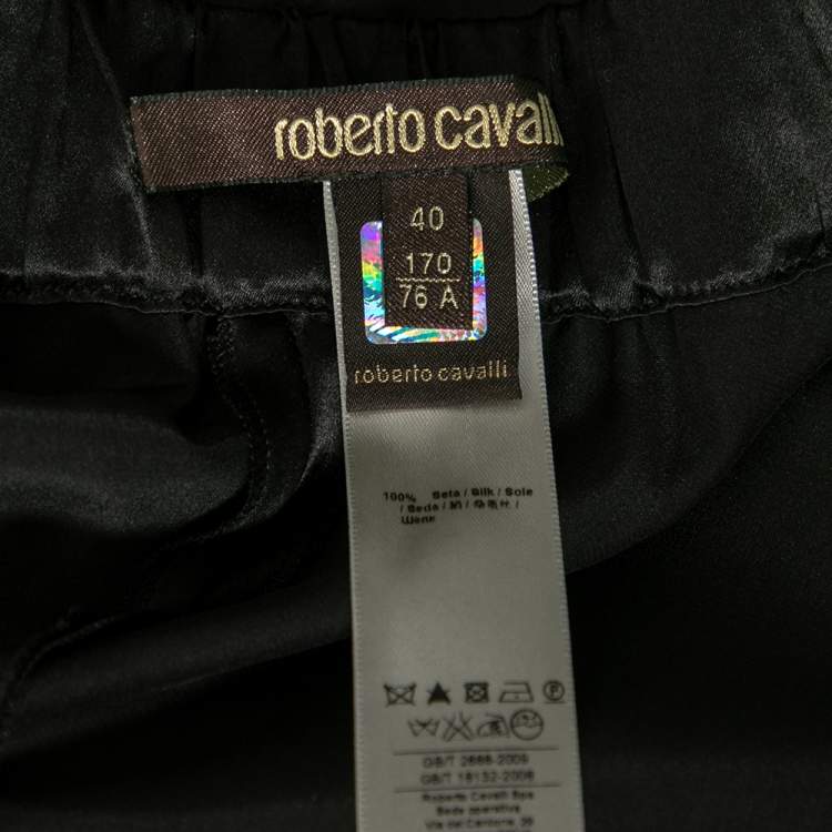 Pre Owned Roberto Cavalli Black Silk Elasticized Waist Tie Detail Pants S