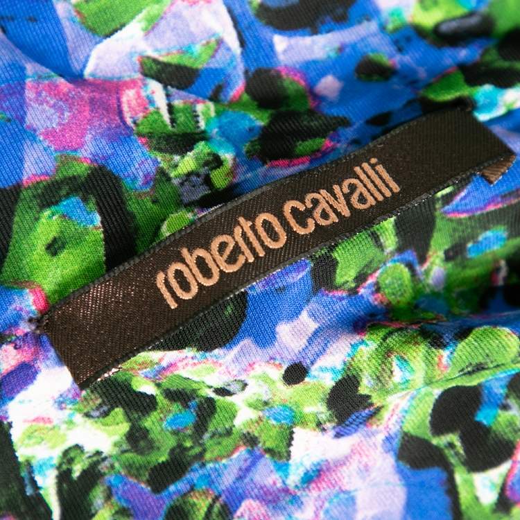Pre Owned Roberto Cavalli Multicolored Printed Jersey Ruched Sleeveless Top S 
