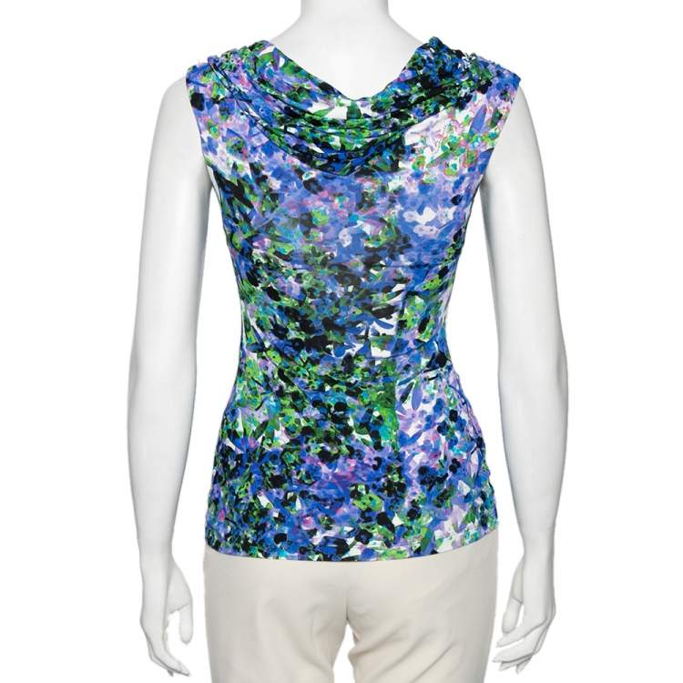 Pre Owned Roberto Cavalli Multicolored Printed Jersey Ruched Sleeveless Top S 