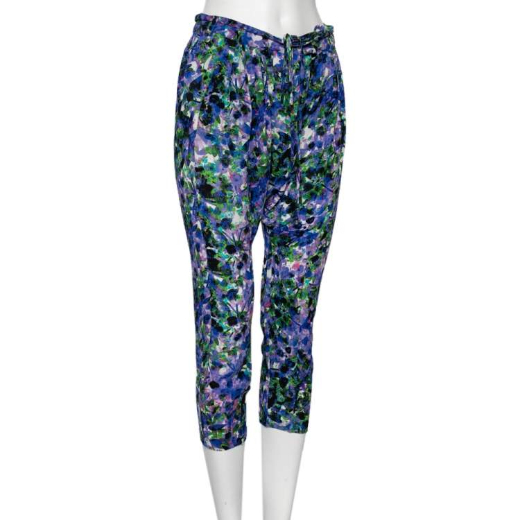 Pre Owned Roberto Cavalli Multicolored Printed Crepe Draped Pants S