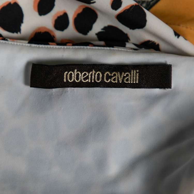 Pre Owned Roberto Cavalli Multicolored Printed Jersey Draped Sleeveless Dress S