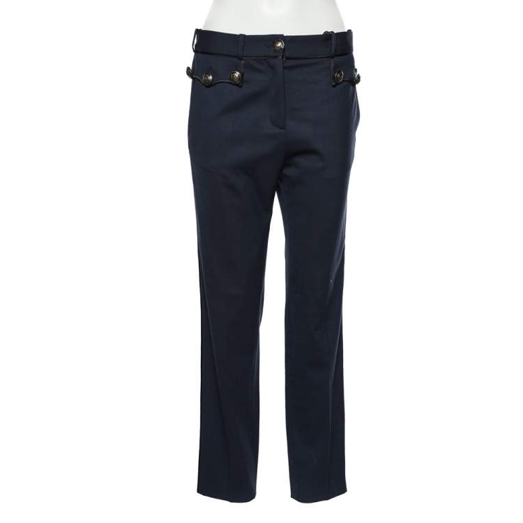 Pre Owned Roberto Cavalli Navy Blue Wool Contrast Trim Detail Pants M