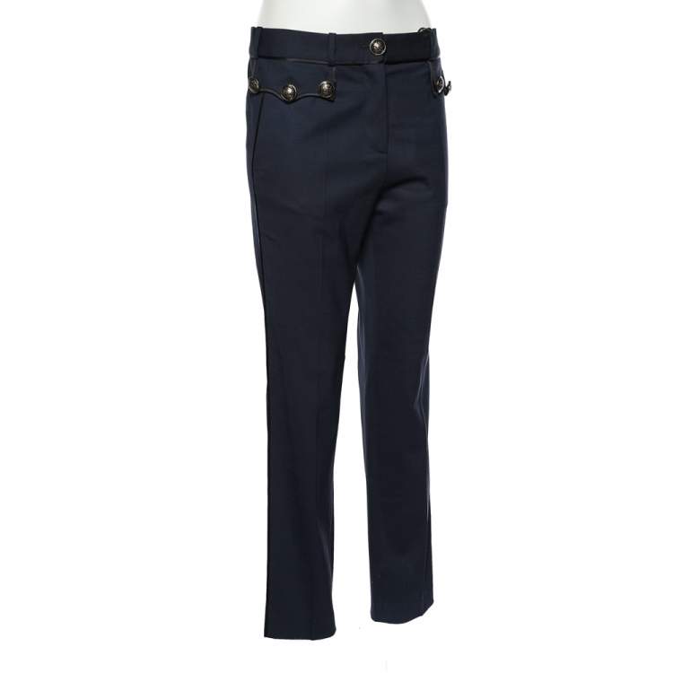 Pre Owned Roberto Cavalli Navy Blue Wool Contrast Trim Detail Pants M