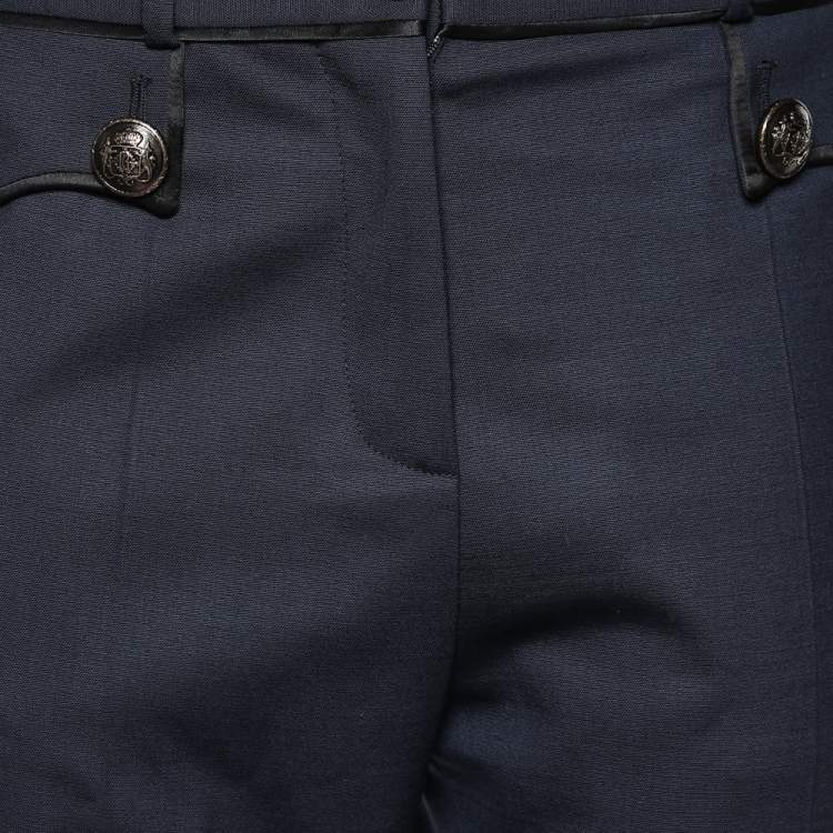 Pre Owned Roberto Cavalli Navy Blue Wool Contrast Trim Detail Pants M