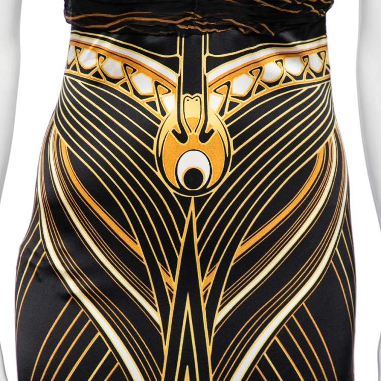Pre Owned Roberto Cavalli Black Printed Silk Jersey Halter Neck Mini Dress M