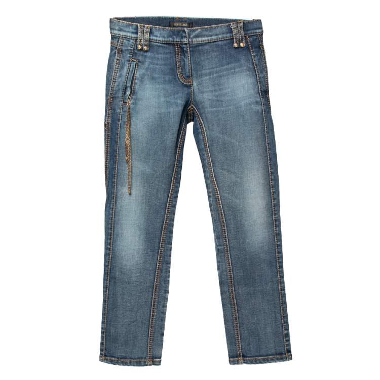 Pre Owned Roberto Cavalli Blue Denim Chain Detail Jeans S