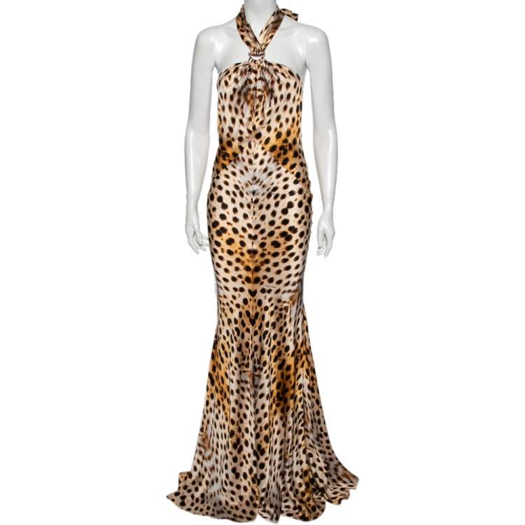 مملوكة مسبقًا Roberto Cavalli Multicolored Animal Printed Silk Halter Neck Dress S