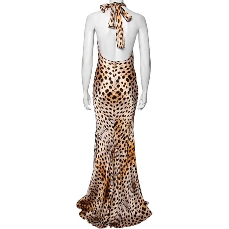 مملوكة مسبقًا Roberto Cavalli Multicolored Animal Printed Silk Halter Neck Dress S