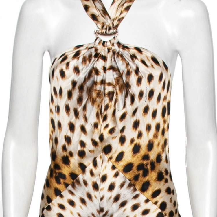 مملوكة مسبقًا Roberto Cavalli Multicolored Animal Printed Silk Halter Neck Dress S