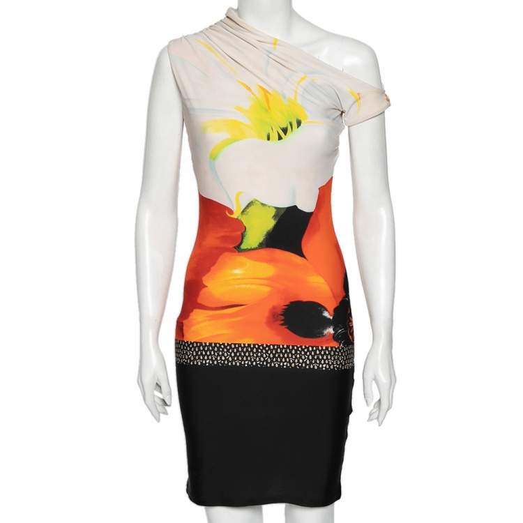 مملوكة مسبقًا Roberto Cavalli Multicolored Printed Jersey Gathered Detail Dress S 