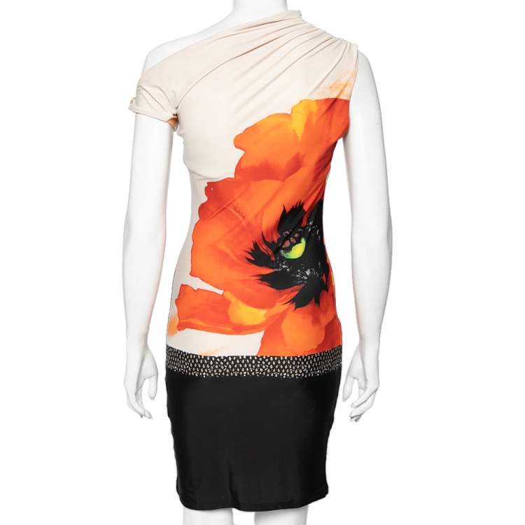 مملوكة مسبقًا Roberto Cavalli Multicolored Printed Jersey Gathered Detail Dress S 