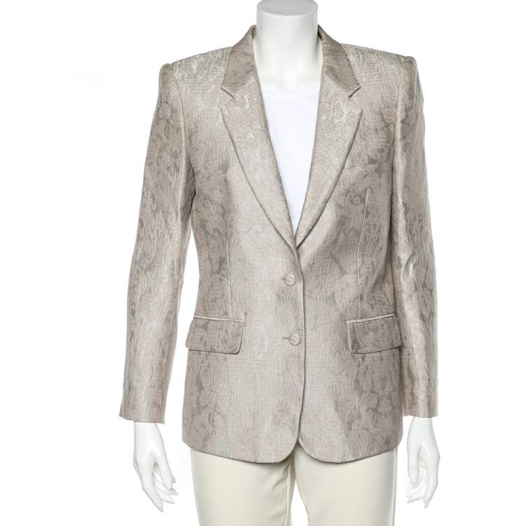 مملوكة مسبقًا Roberto Cavalli Light Pink Brocade Button Front Blazer M