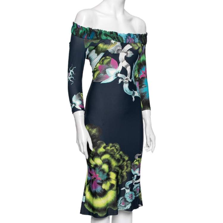 Pre Owned Roberto Cavalli Multicolor Printed Jersey Midi Dress S