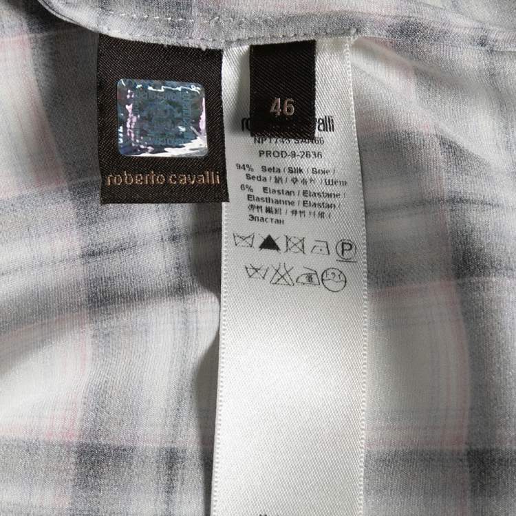 Pre Owned Roberto Cavalli Multicolored Checkered Silk Button Front Shirt L