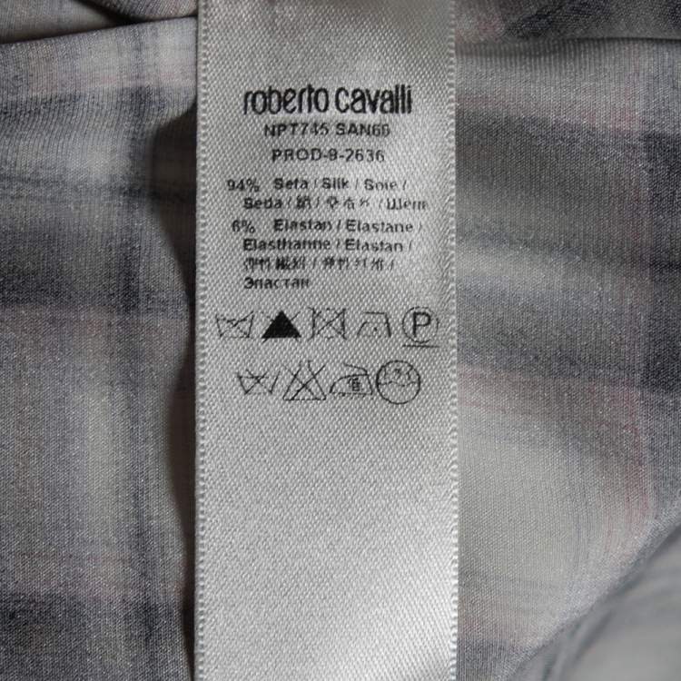 Pre Owned Roberto Cavalli Multicolored Checkered Silk Button Front Shirt L