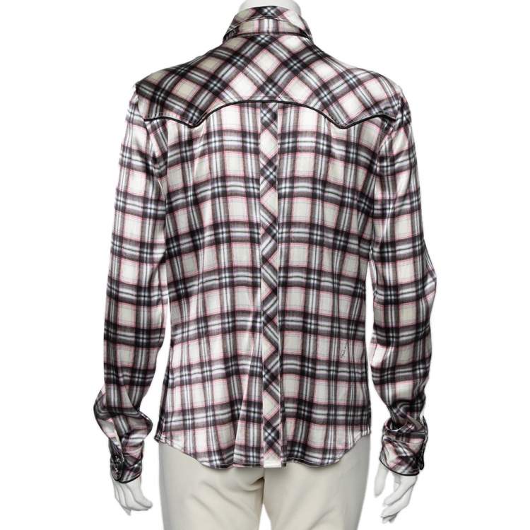Pre Owned Roberto Cavalli Multicolored Checkered Silk Button Front Shirt L