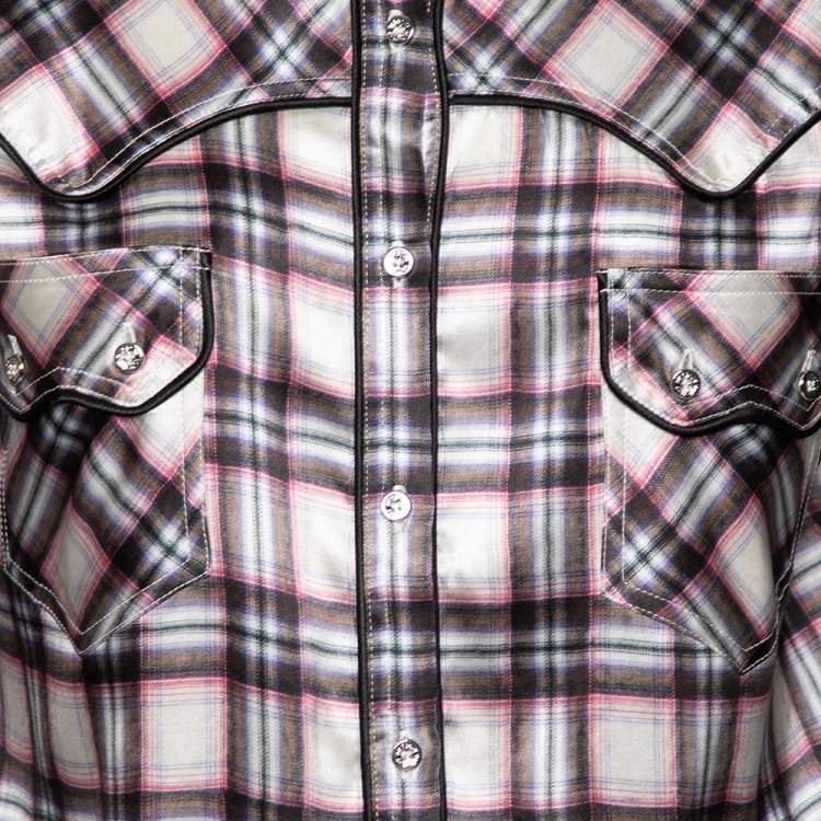 Pre Owned Roberto Cavalli Multicolored Checkered Silk Button Front Shirt L