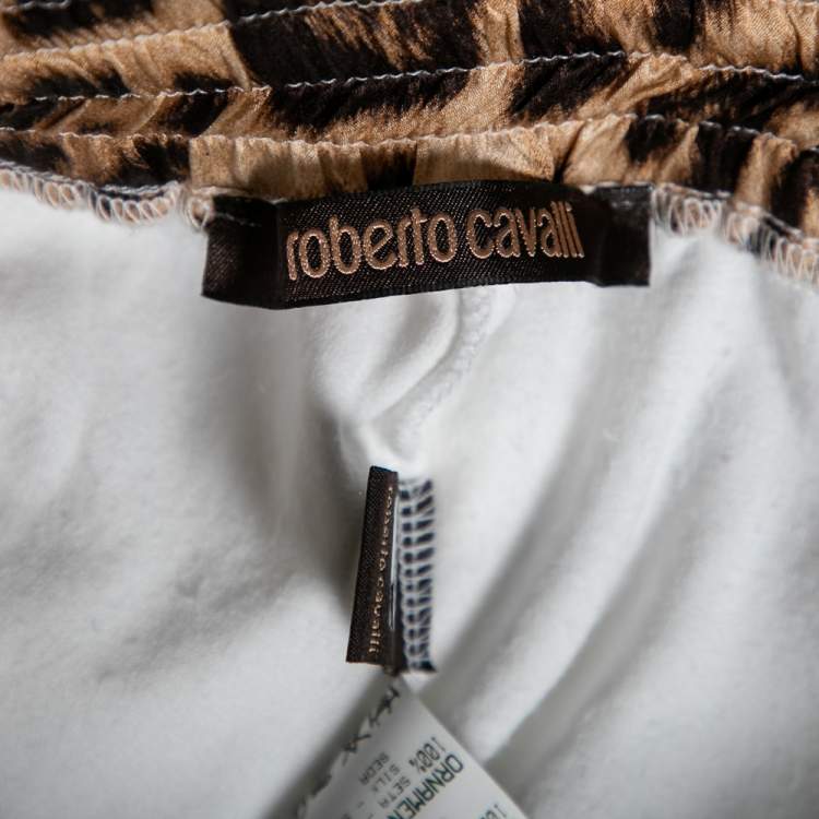 Pre Owned Roberto Cavalli White Cotton Rib Knit Detailed Cropped Joggers M