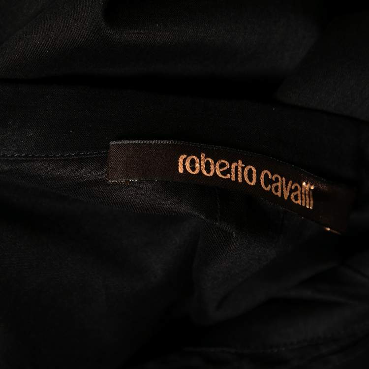 Pre Owned Roberto Cavalli Black Cotton Pintuck Detailed Button Front Tunic L