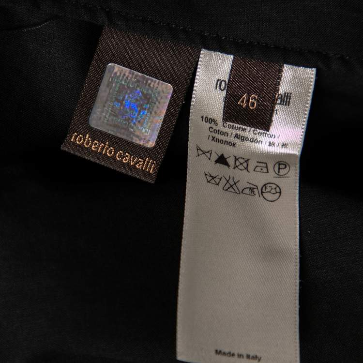 Pre Owned Roberto Cavalli Black Cotton Pintuck Detailed Button Front Tunic L