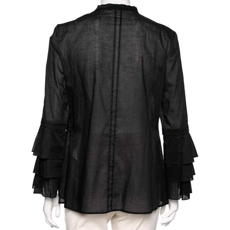 Pre Owned Roberto Cavalli Black Cotton Pintuck Detailed Button Front Tunic L