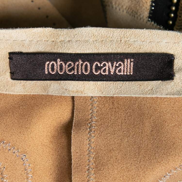 Pre Owned Roberto Cavalli Tan Suede & Sequin Embellished Fringed Vest M