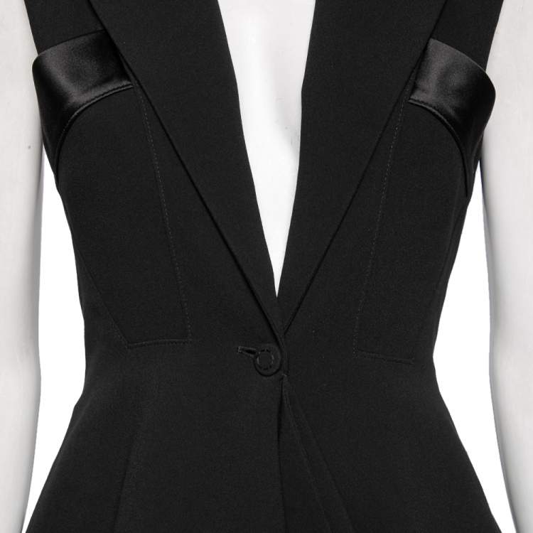 Pre Owned Roberto Cavalli Black Crepe Satin Trim Sleeveless Blazer M