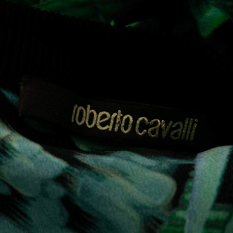 Pre Owned Roberto Cavalli Multicolor Printed Silk Long Sleeve T-Shirt M