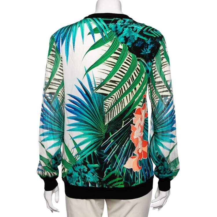 Pre Owned Roberto Cavalli Multicolor Printed Silk Long Sleeve T-Shirt M