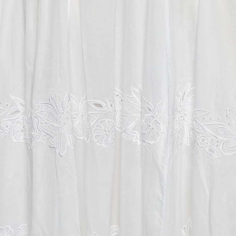 Pre Owned Roberto Cavalli White Cotton Lace Detail Maxi Skirt S