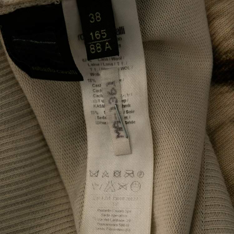 Pre Owned Roberto Cavalli Multicolored Printed Wool Mock Neck Detailed Dress S