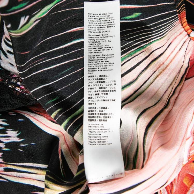 Pre Owned Roberto Cavalli Black Printed Silk & Lace Inset Detailed Button Front Shirt M