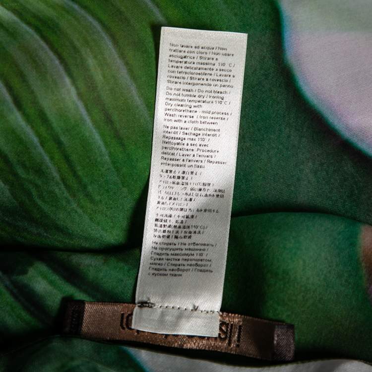 Pre Owned Roberto Cavalli Green Printed Asymmetrical Belted Kaftan Top M