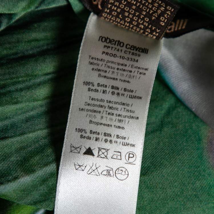 Pre Owned Roberto Cavalli Green Printed Asymmetrical Belted Kaftan Top M