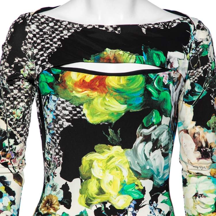 مملوكة مسبقًا Roberto Cavalli Multicolored Printed Jersey Cut-Out Detailed Dress M