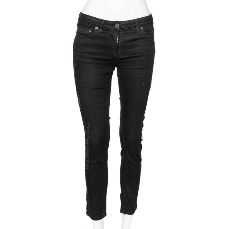 مملوكة مسبقًا Roberto Cavalli Black Distressed Denim Jeans M