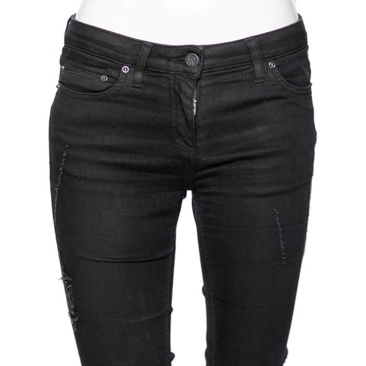 مملوكة مسبقًا Roberto Cavalli Black Distressed Denim Jeans M