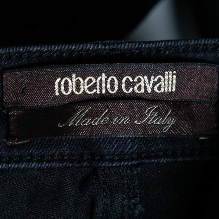 مملوكة مسبقًا Roberto Cavalli Black Distressed Denim Jeans M