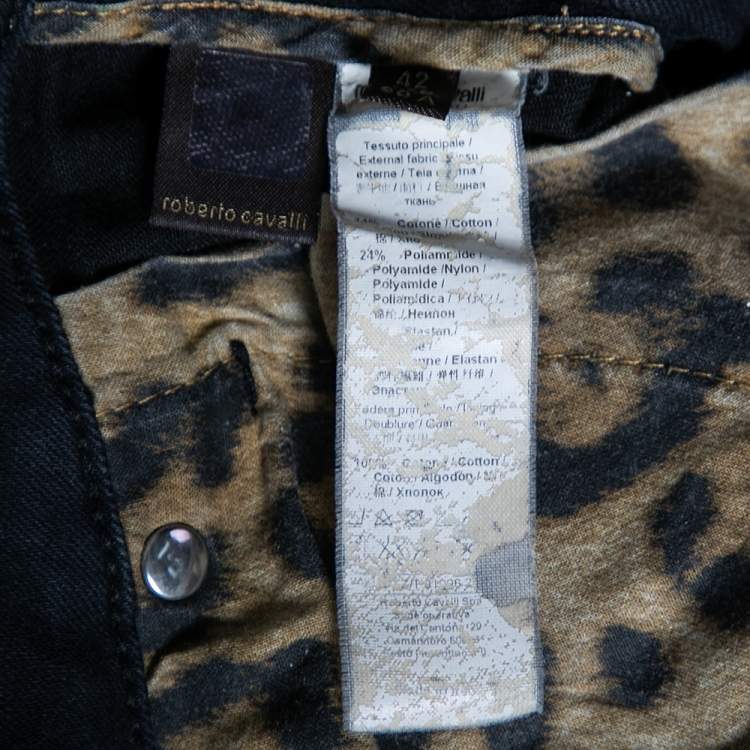مملوكة مسبقًا Roberto Cavalli Black Distressed Denim Jeans M