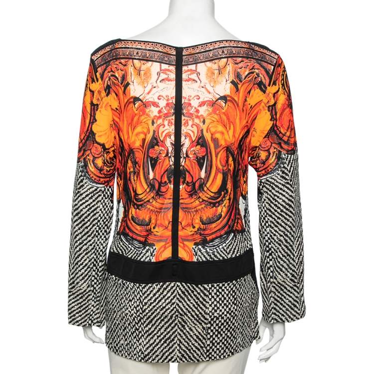 Pre Owned Roberto Cavalli Multicolor Printed Jersey Long Sleeves Top M