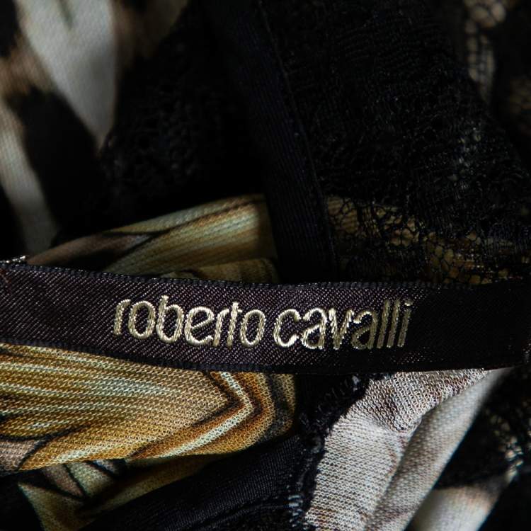 Pre Owned Roberto Cavalli Multicolored Jersey & Lace Inset Tank Top M