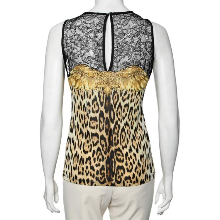 Pre Owned Roberto Cavalli Multicolored Jersey & Lace Inset Tank Top M