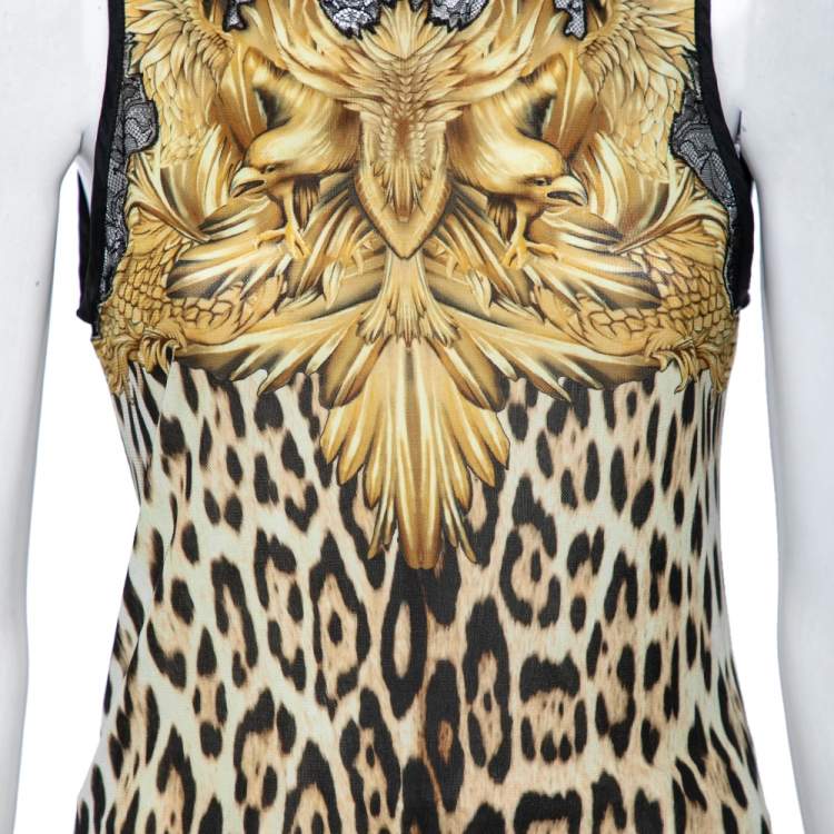 Pre Owned Roberto Cavalli Multicolored Jersey & Lace Inset Tank Top M