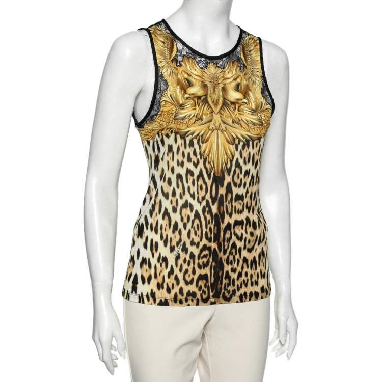Pre Owned Roberto Cavalli Multicolored Jersey & Lace Inset Tank Top M