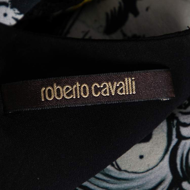 مملوكة مسبقًا Roberto Cavalli Multicolored Printed Georgette Lace Trim Detailed Top M