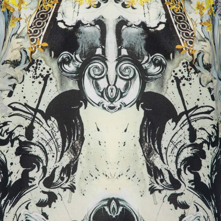 مملوكة مسبقًا Roberto Cavalli Multicolored Printed Georgette Lace Trim Detailed Top M