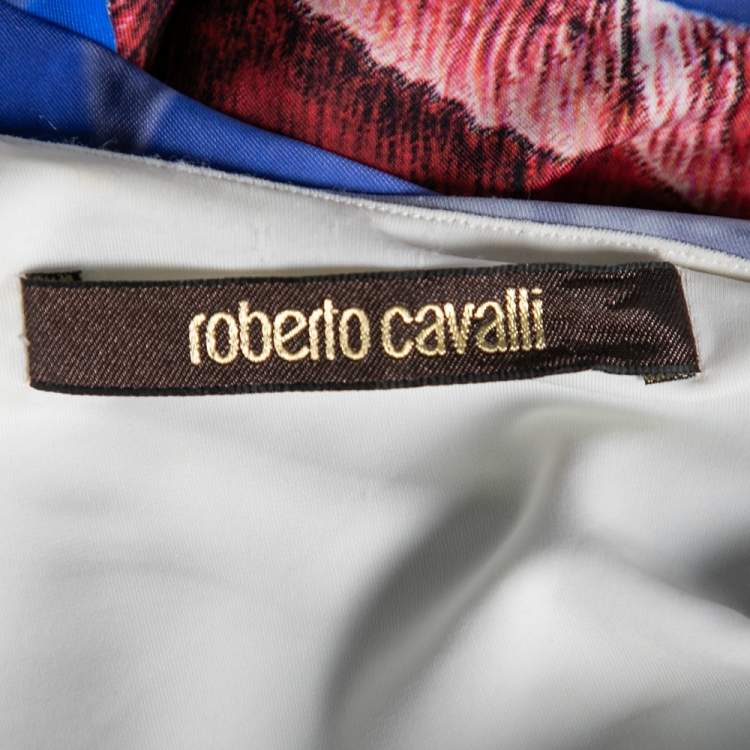 مملوكة مسبقًا Roberto Cavalli Multicolored Floral Printed Jersey Ruched Detailed Dress M