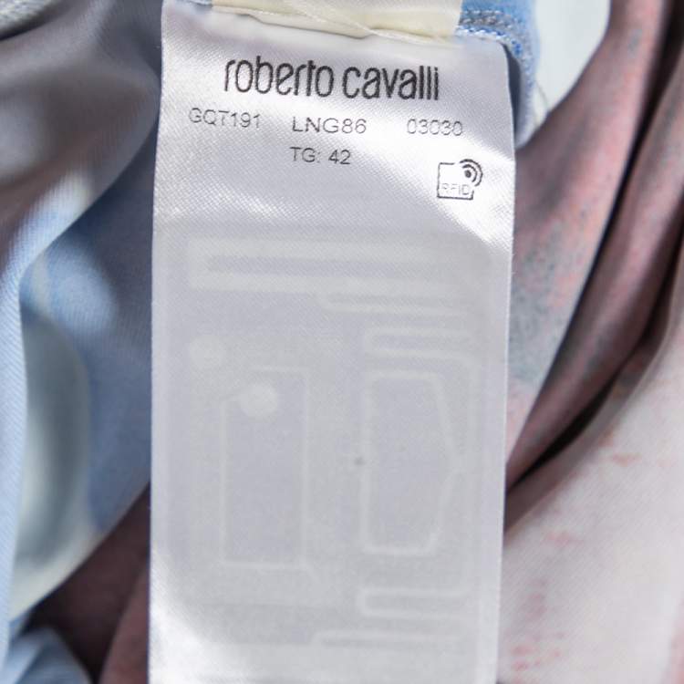 مملوكة مسبقًا Roberto Cavalli Multicolored Floral Printed Jersey Ruched Detailed Dress M