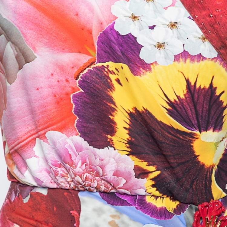 مملوكة مسبقًا Roberto Cavalli Multicolored Floral Printed Jersey Ruched Detailed Dress M